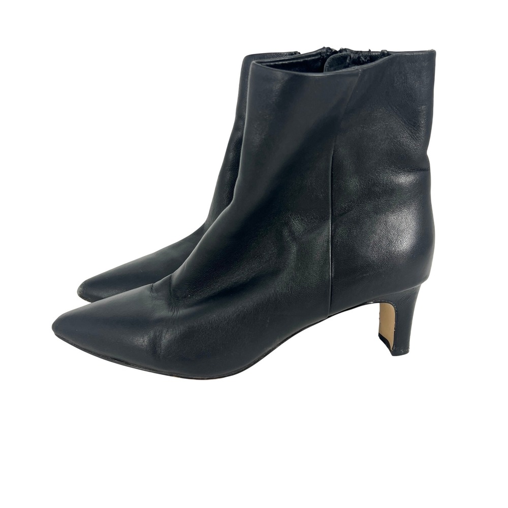 Andre Assous Womens Black Leather Pointed Toe Kitten Heel Ankle Boots 7.5M